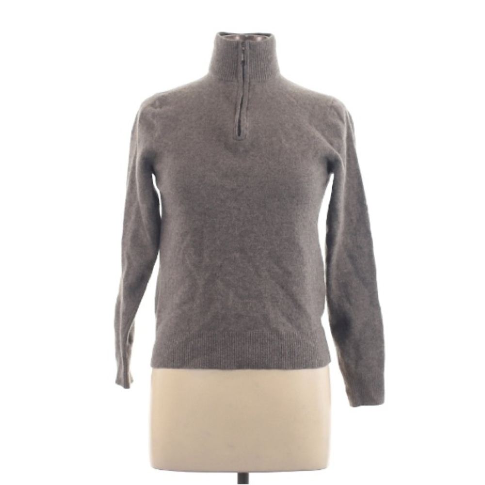 Qi 100% Cashmere Gray Quarter Zip Pullover Sweater L